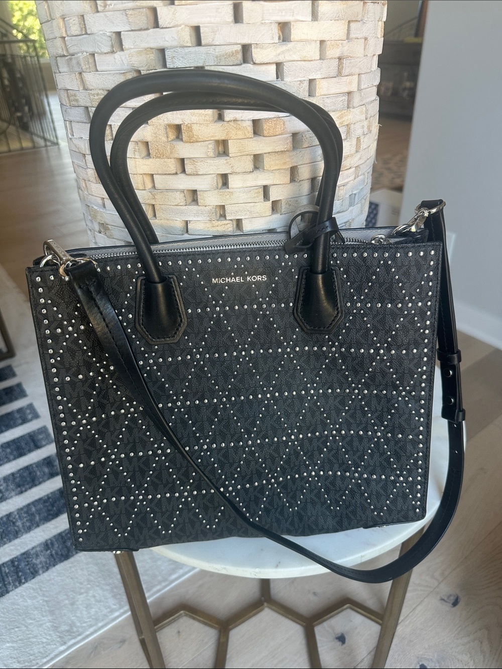Michael Kors Black Studded Quilted Satchel